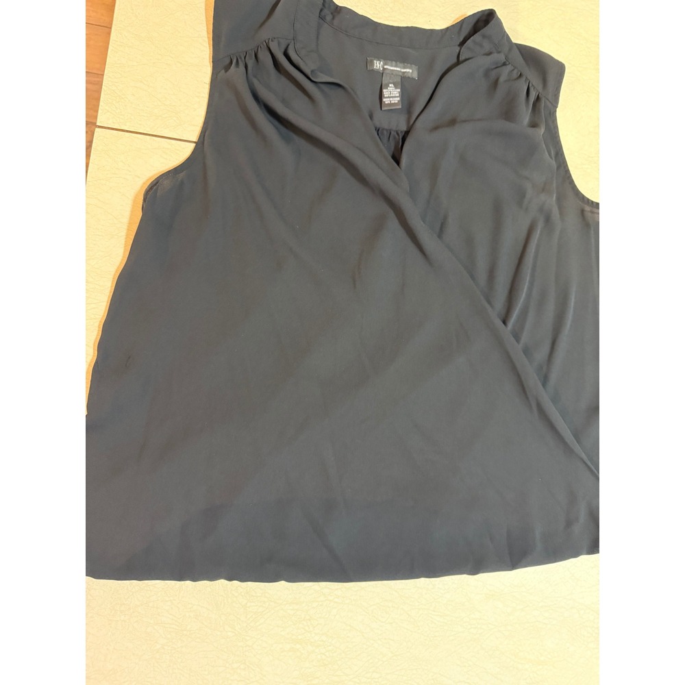 INC International Concepts Black Sleeveless Wrap Blouse XL Mixed Media Top